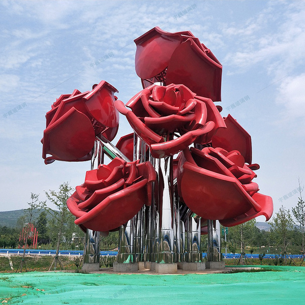 不锈钢户外玫瑰花景观雕塑